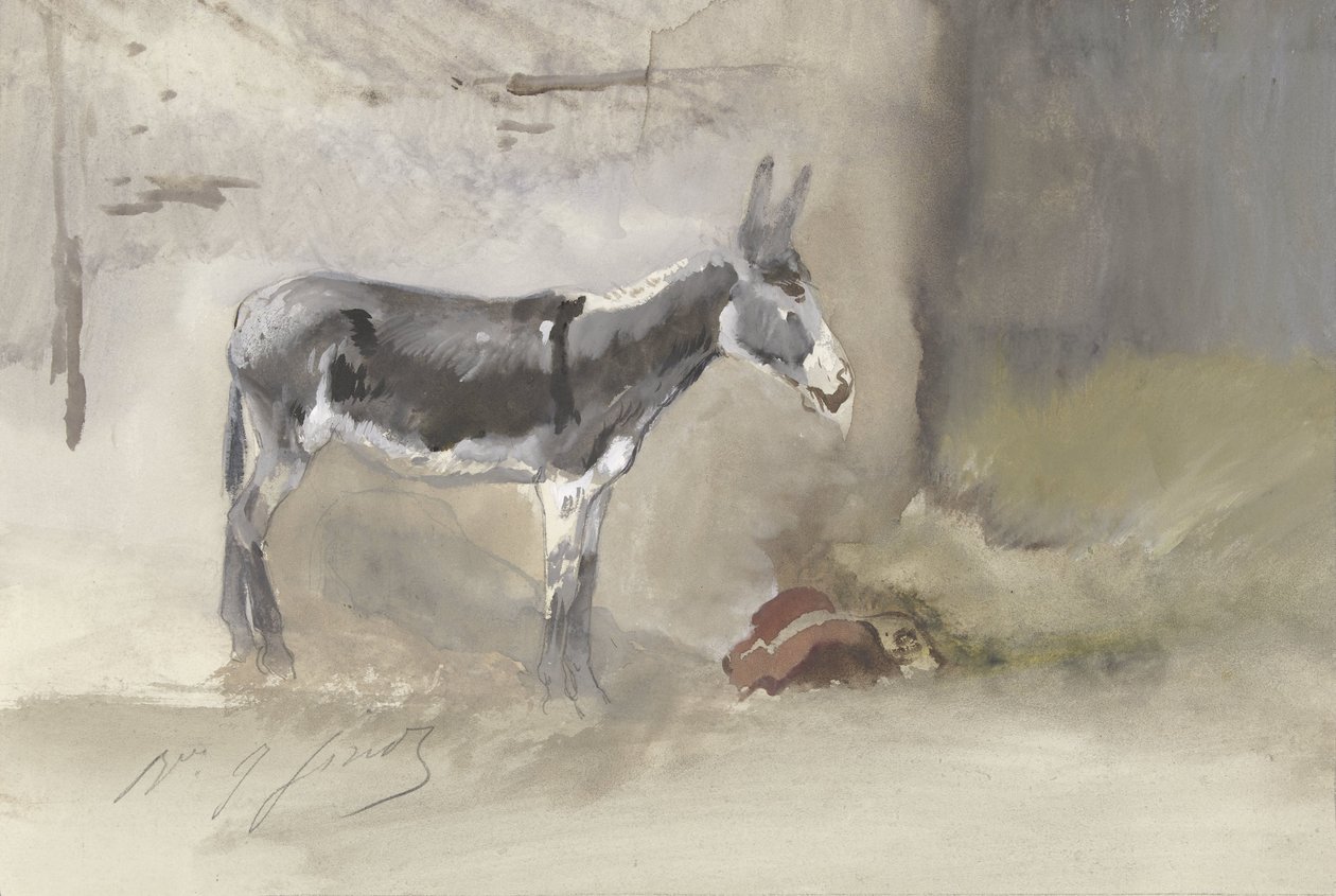 Ezel in een stal door Jules baron Finot
