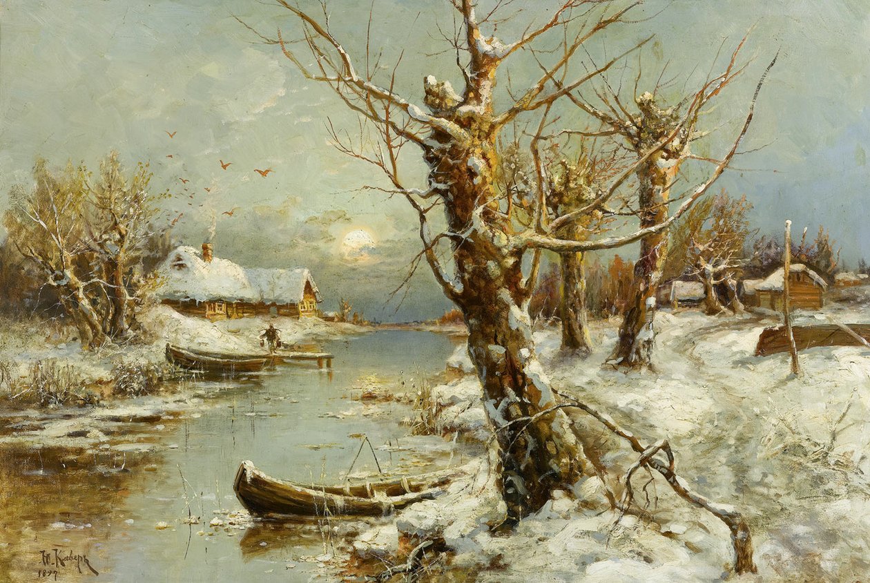 Winter rivierlandschap door Juli Julievich Klever