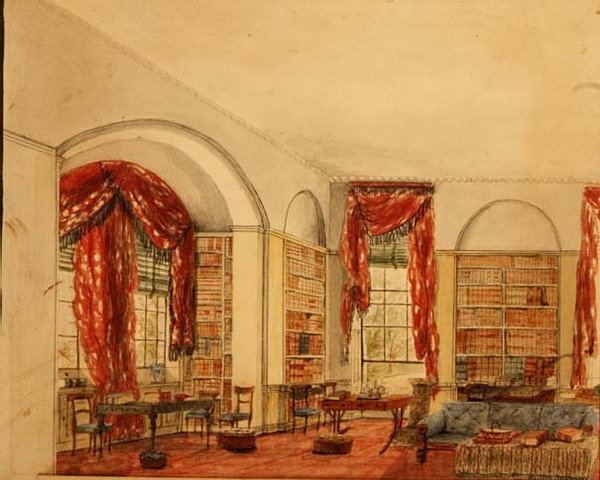 Zijaanzicht van de Bibliotheek in Aynhoe door Julia Cartwright