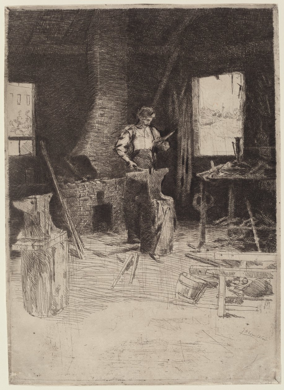 De smederij door Julian Alden Weir