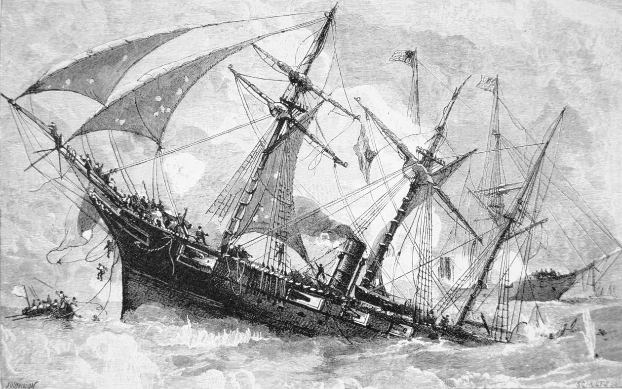 Het zinken van de "Alabama" door Julian Oliver (after) Davidson