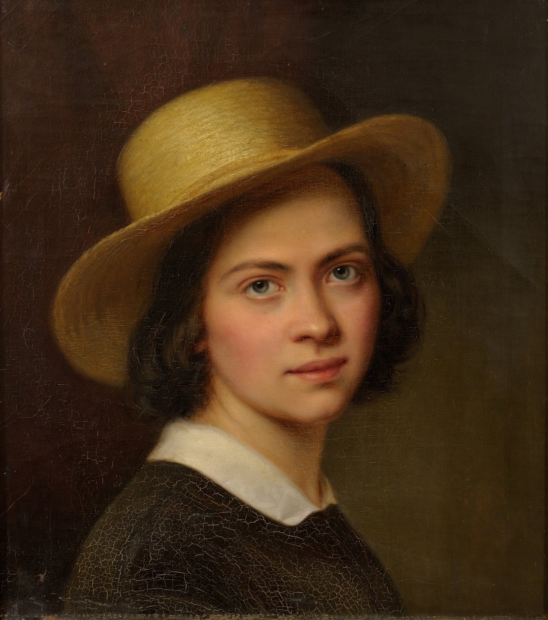 Ests: "Zelfportret (met strohoed)". door Julie Wilhelmine Hagen Schwarz