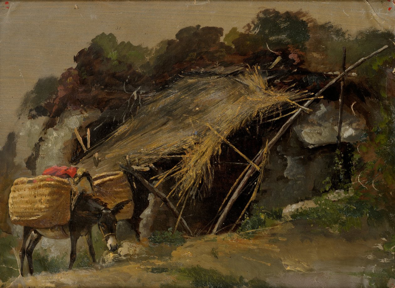 Ests: "Italiaans landschap met ezel". door Julie Wilhelmine Hagen Schwarz