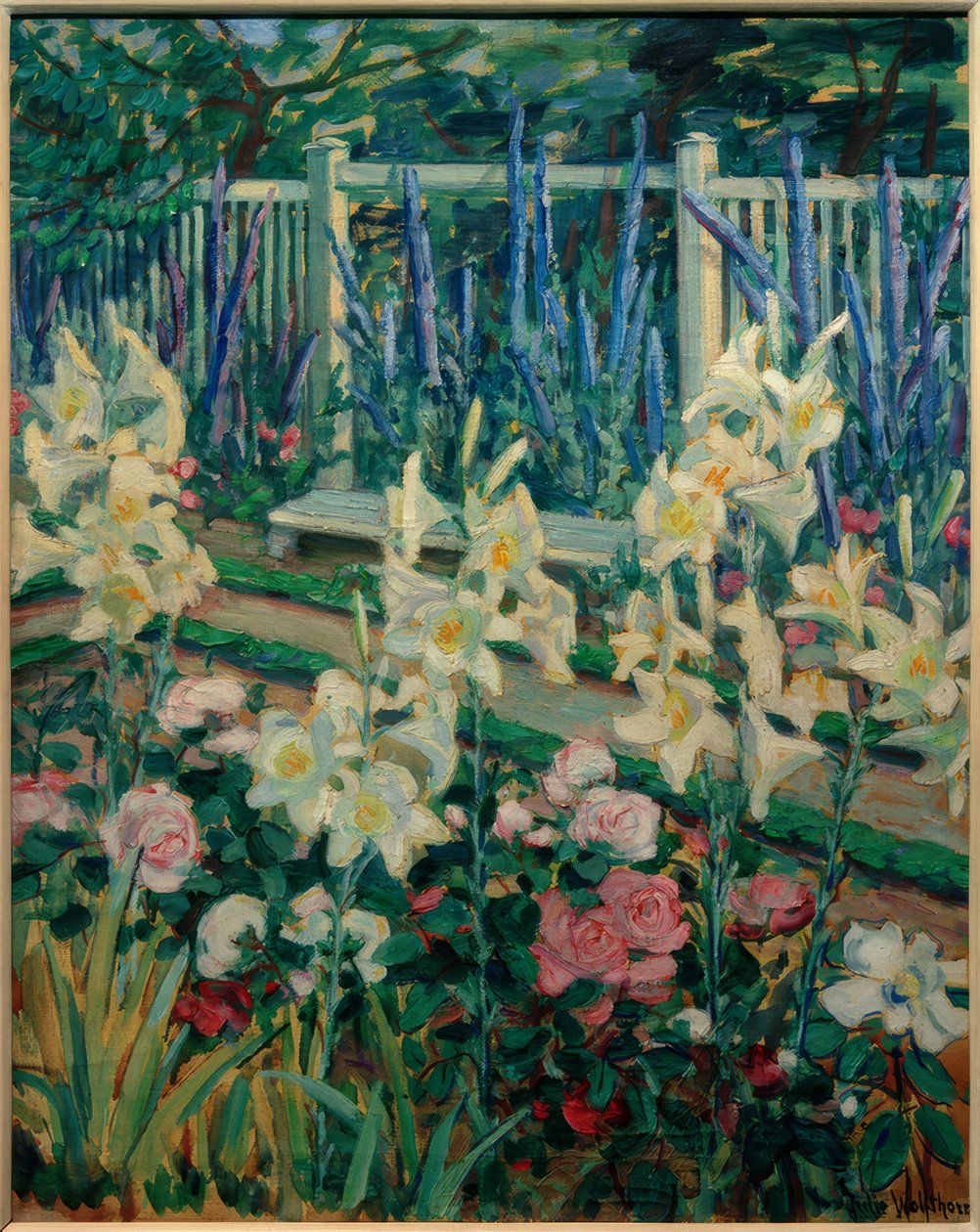 Lelies in de tuin Muthesius door Julie Wolfthorn