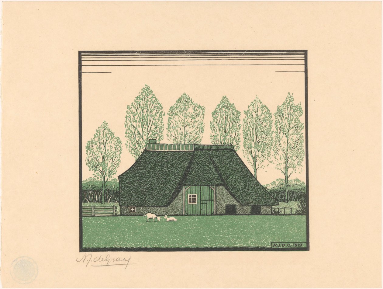 Boerderij met rieten dak door Julie de Graag (signed by artist)