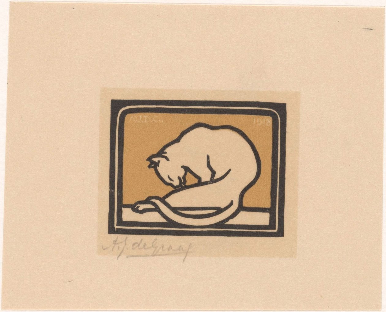 Zich wassende kat door Julie de Graag (signed by artist)