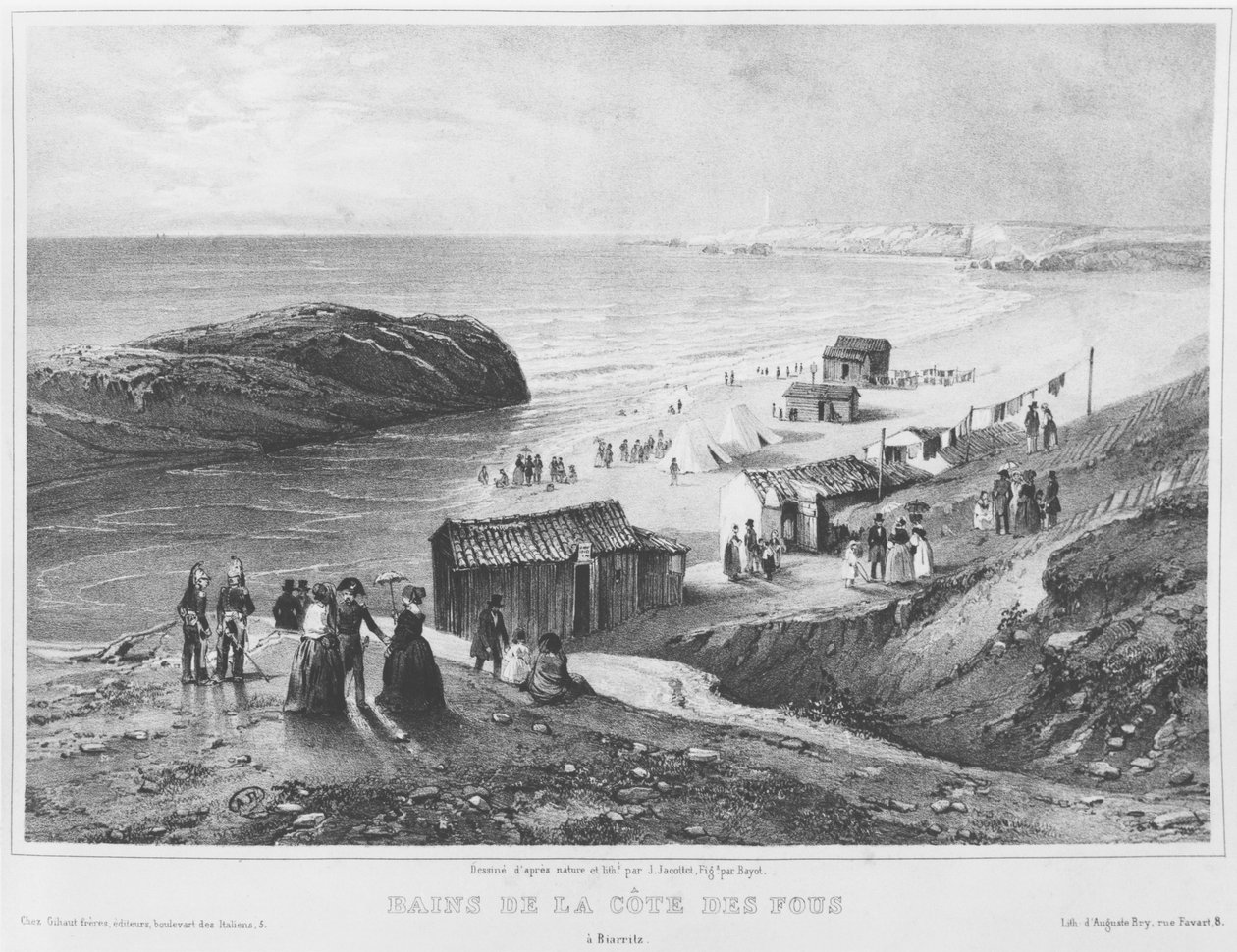 Baden van Cote des Fous in Biarritz, 1840-60 door Jean Jacottet