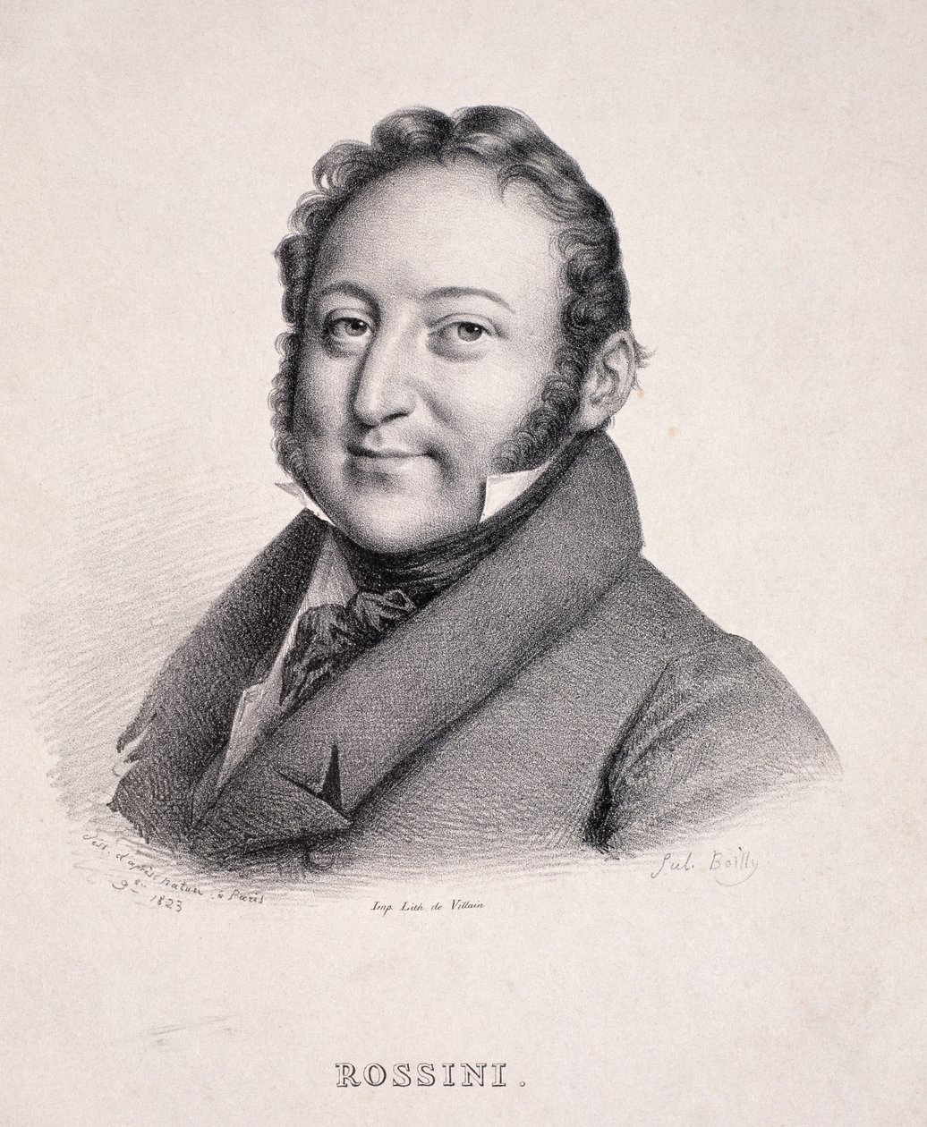 Portret van Gioacchino Rossini (1792-1868) gegraveerd door Villain, 1823 door Julien Leopold Boilly