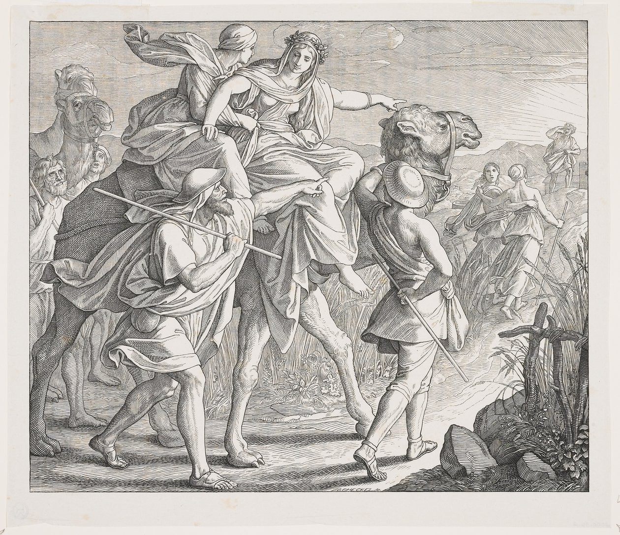 Rebecca herkent Isaak van veraf door Julius Schnorr von Carolsfeld