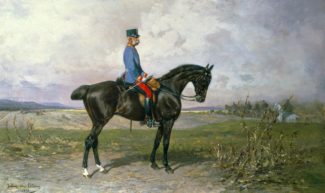 Keizer Franz Joseph I op zijn Oostenrijkse paard, 1898 door Julius von Blaas  