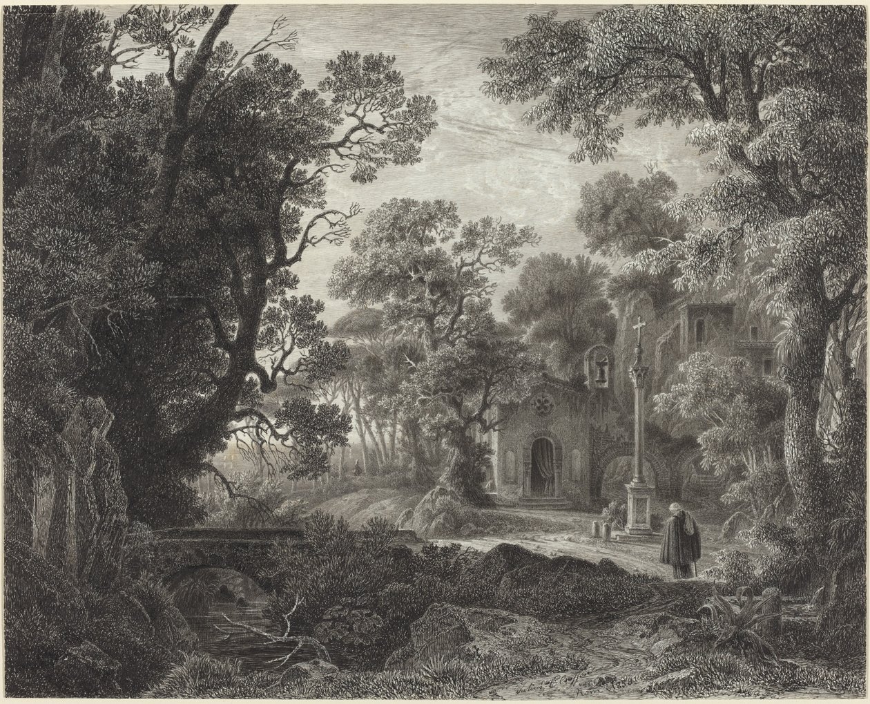 Een boskapel in de avond door Julius Albert Elsasser
