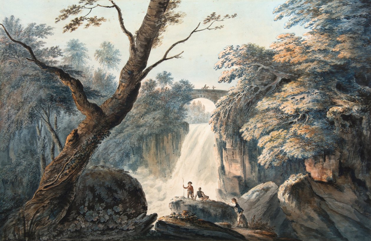De waterval door Julius Caesar Ibbetson