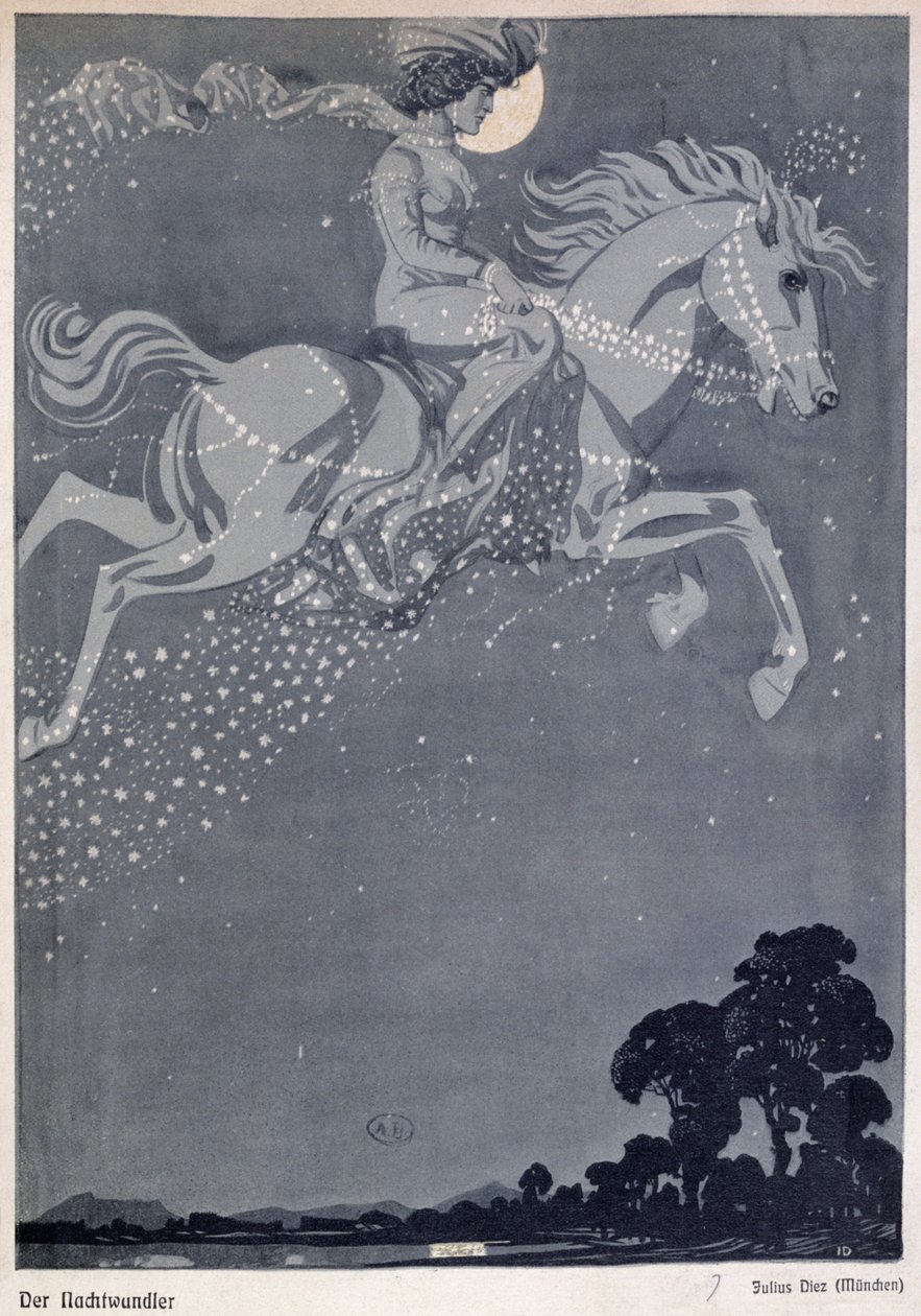 De nachtzwerver (kleurenlitho) door Julius Diez