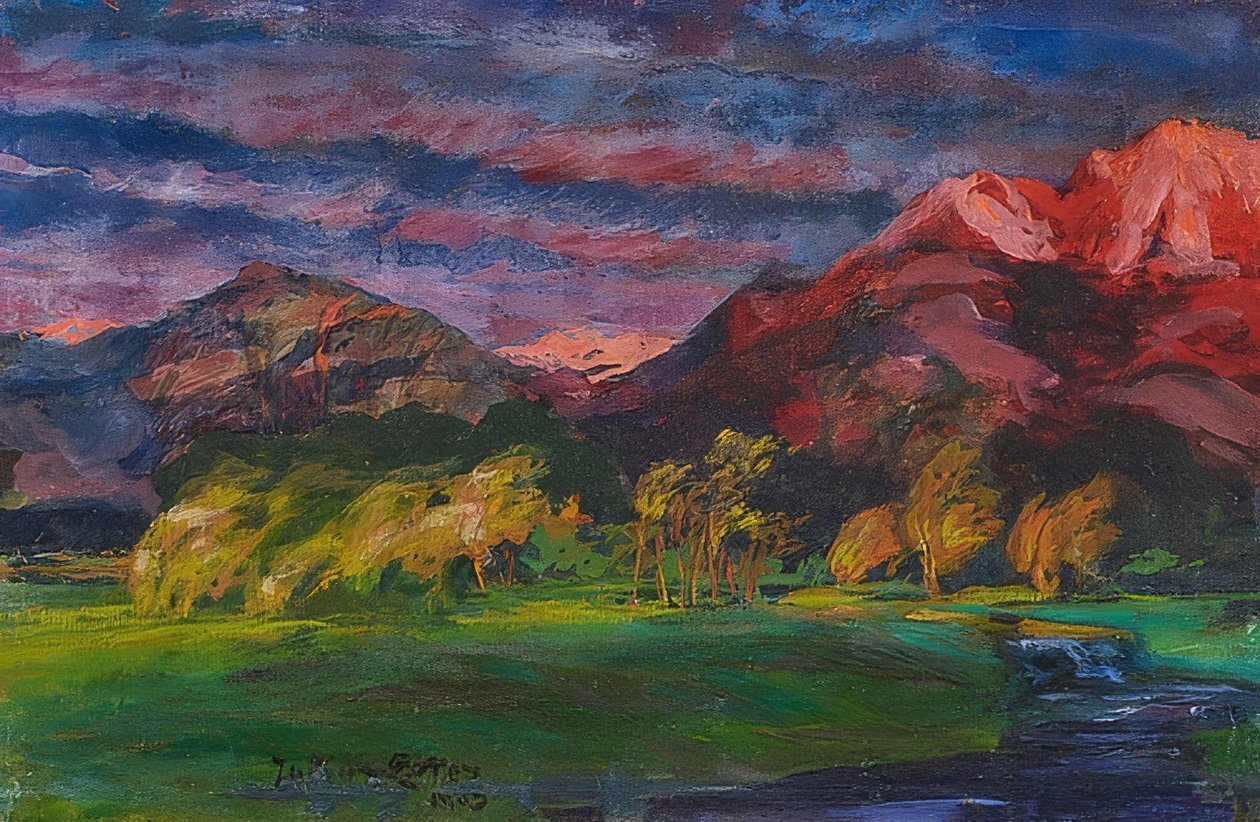 Voorgebergte landschap in avondrood door Julius Exter