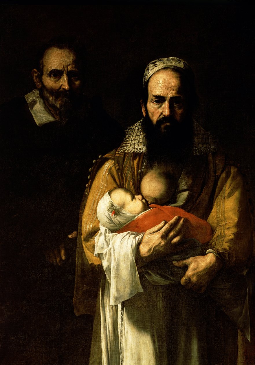 De bebaarde vrouw die borstvoeding geeft, 1631 (detail) door Jusepe de Ribera