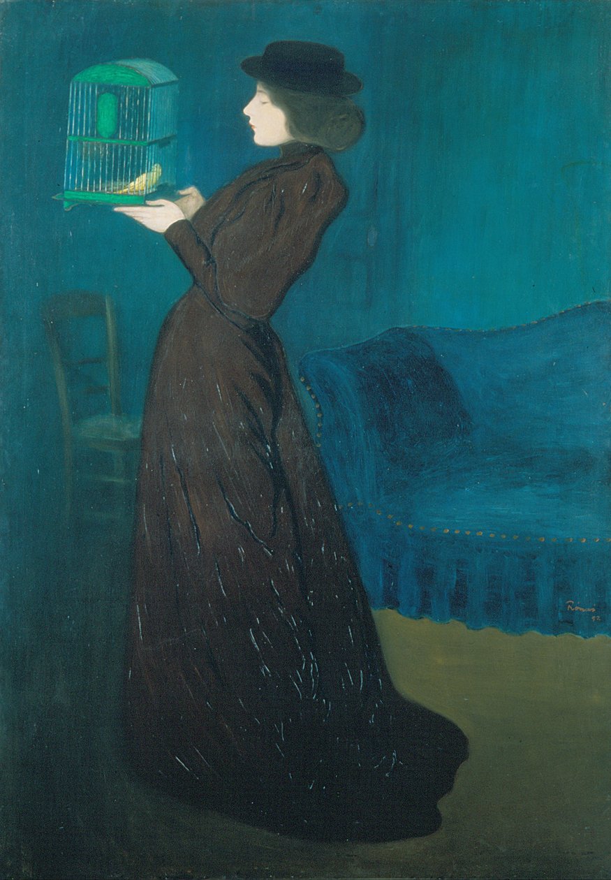 Vrouw met een vogelkooi door József Rippl Rónai