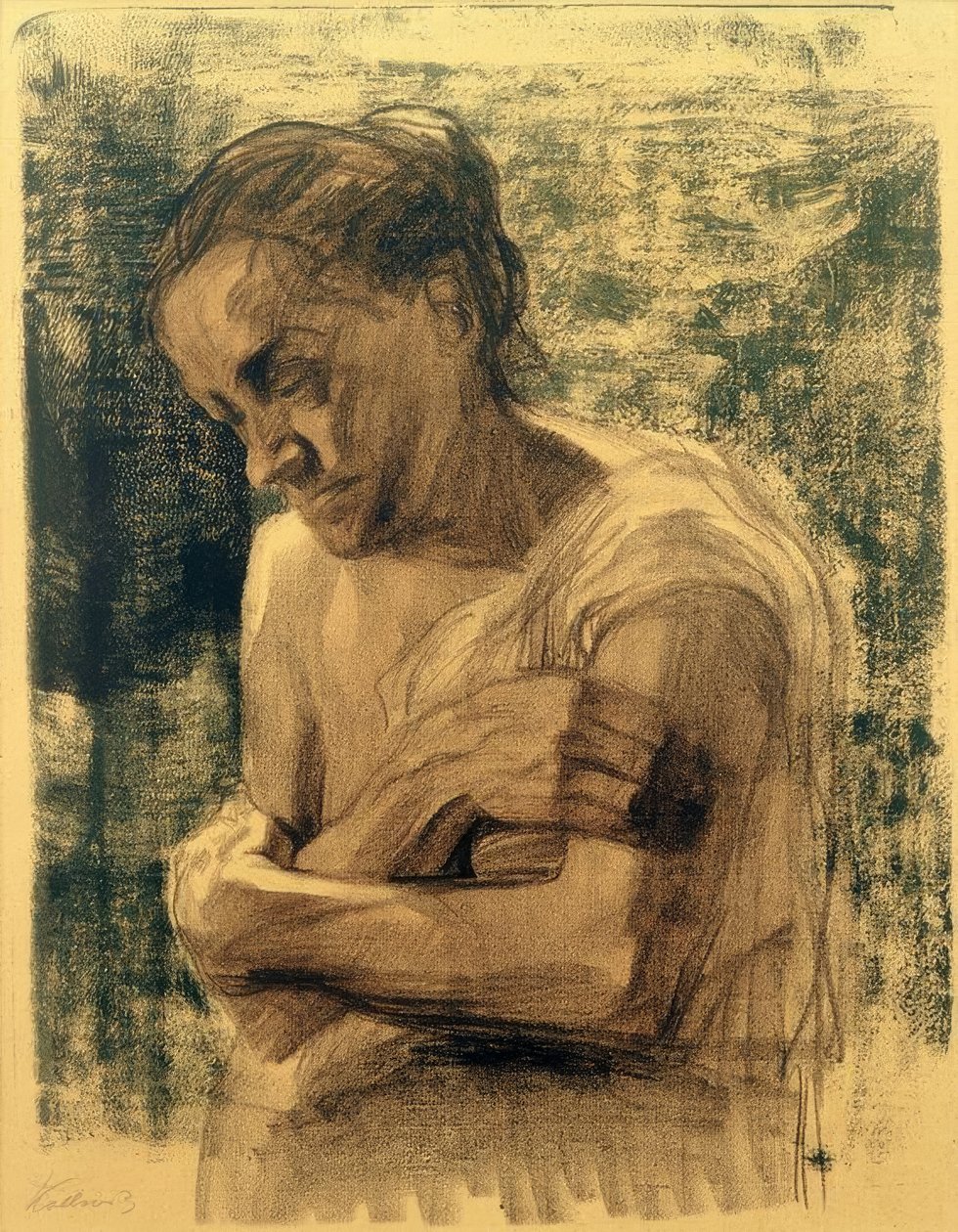 Halbfigur einer Frau mit verschränkten Armen door Käthe Kollwitz