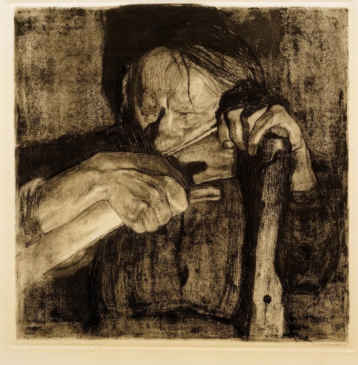 Bij het Dengelen door Käthe Kollwitz
