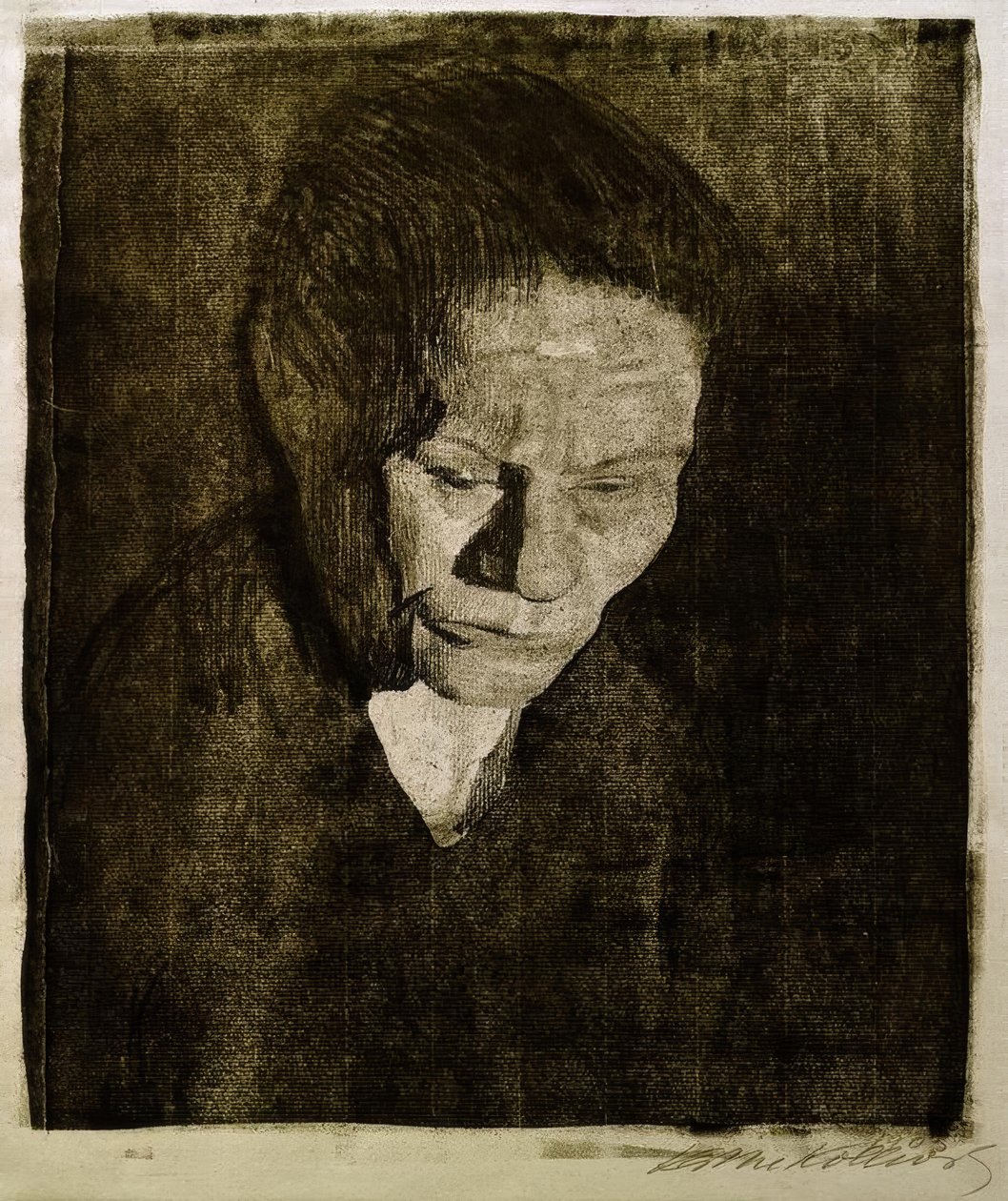 Neergelaten vrouwenhoofd door Käthe Kollwitz