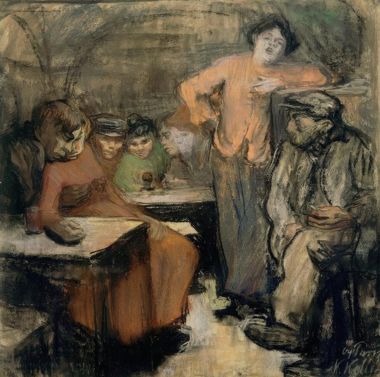 Parijse kelderbar door Käthe Kollwitz