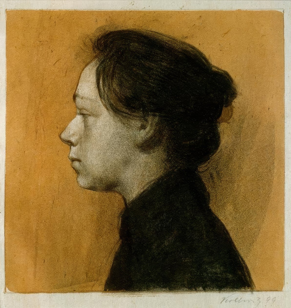 Zelfportret in profiel naar links II door Käthe Kollwitz