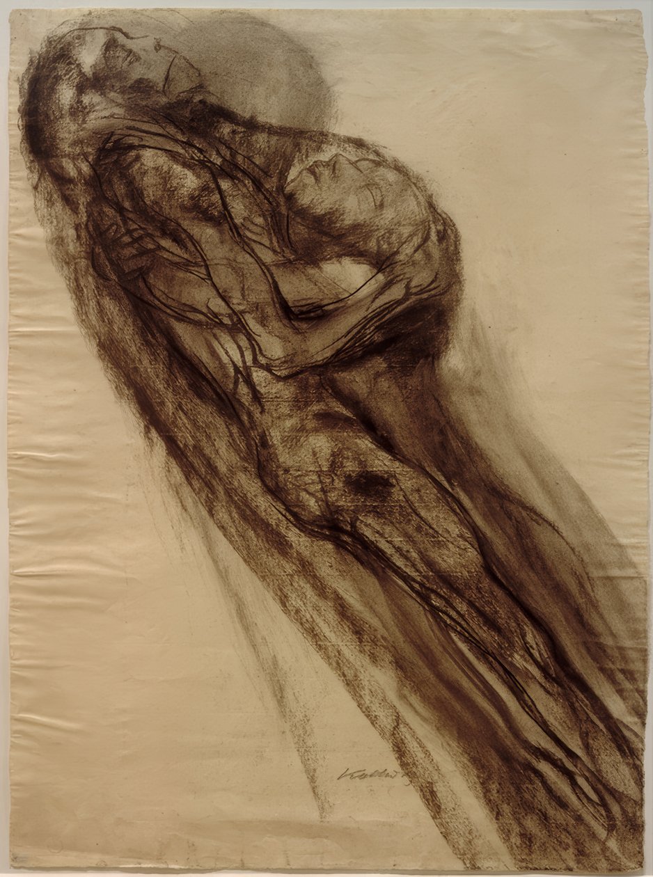 Dood en vrouw, zwevend door Käthe Kollwitz