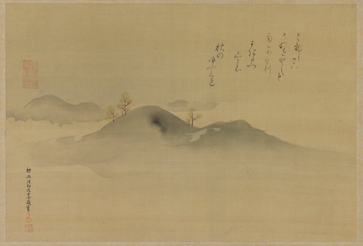 Altijdgroen op verre heuvels, Edo-periode, 1665 door Kanō Tan’yū