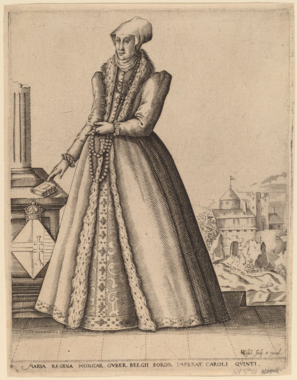 Maria, Koningin van Hongarije door Karel van Sichem after Christoffel