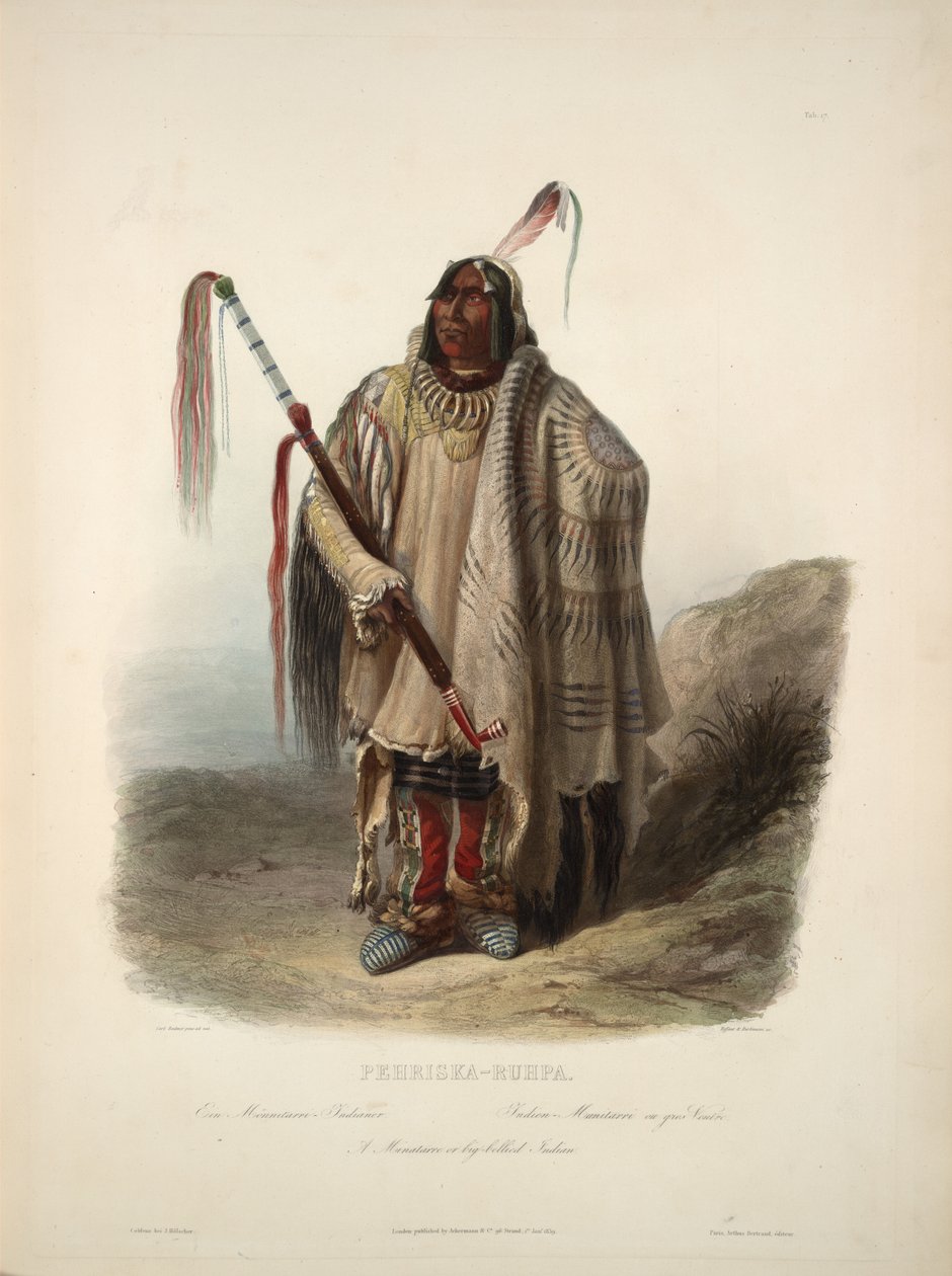 Een Minatarre of dikbuikige indiaan door Karl Bodmer