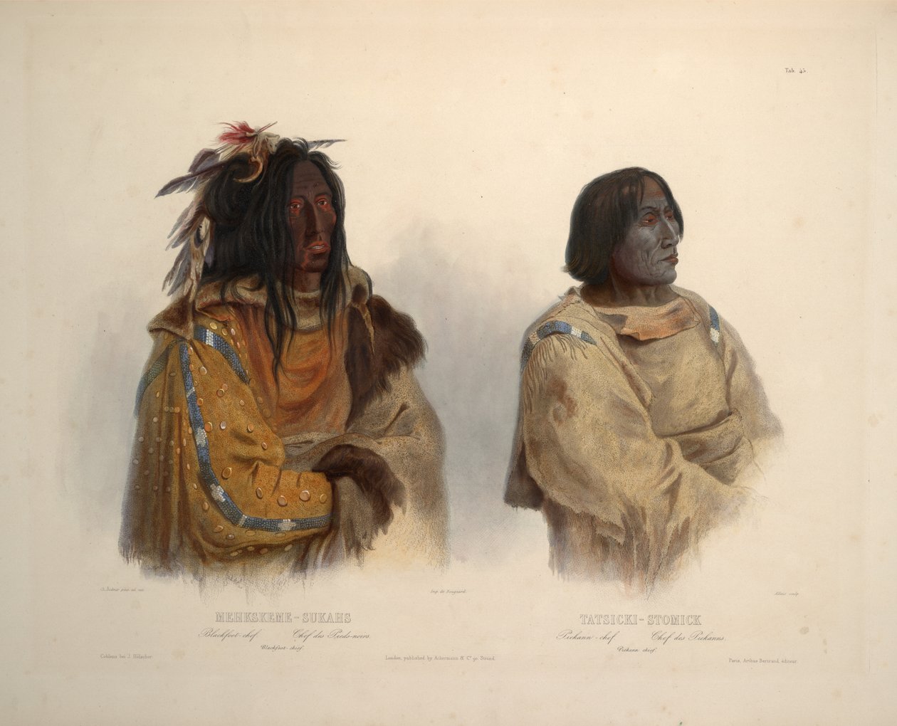 Blackfoot-opperhoofd en Peikann-opperhoofd door Karl Bodmer