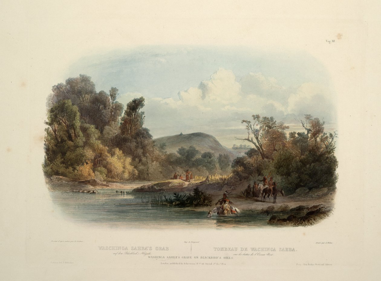 Het graf van Washinga Saba op Blackbirds heuvel door Karl Bodmer