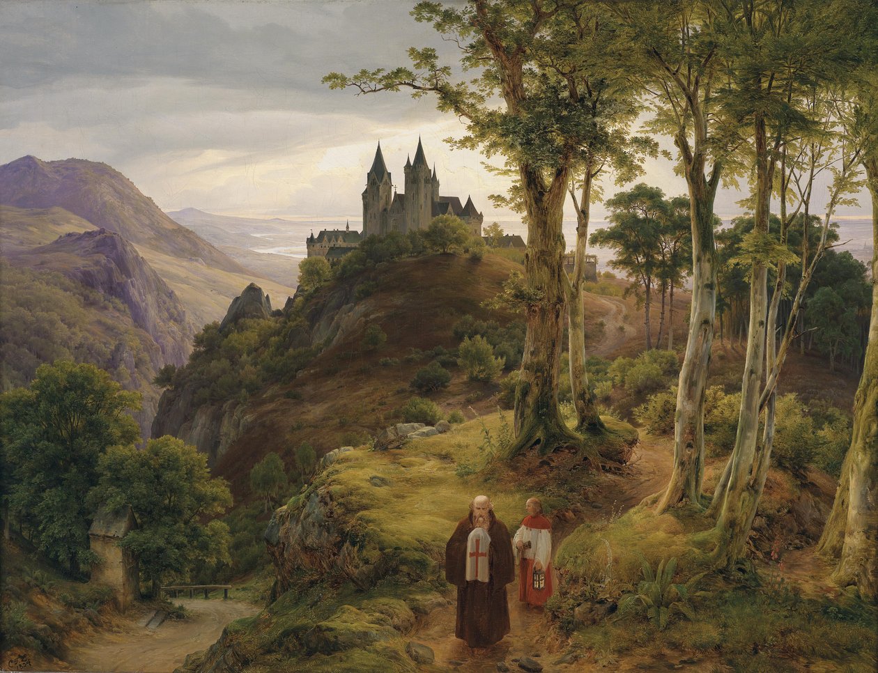 Romantisch landschap met klooster door Carl Friedrich Lessing