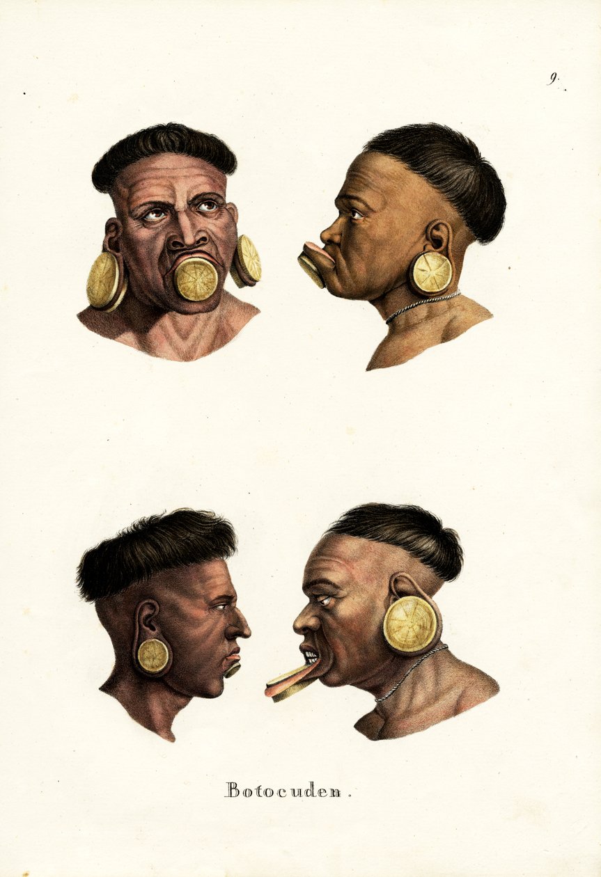 Botocudo-mensen, 1824 door Karl Joseph Brodtmann
