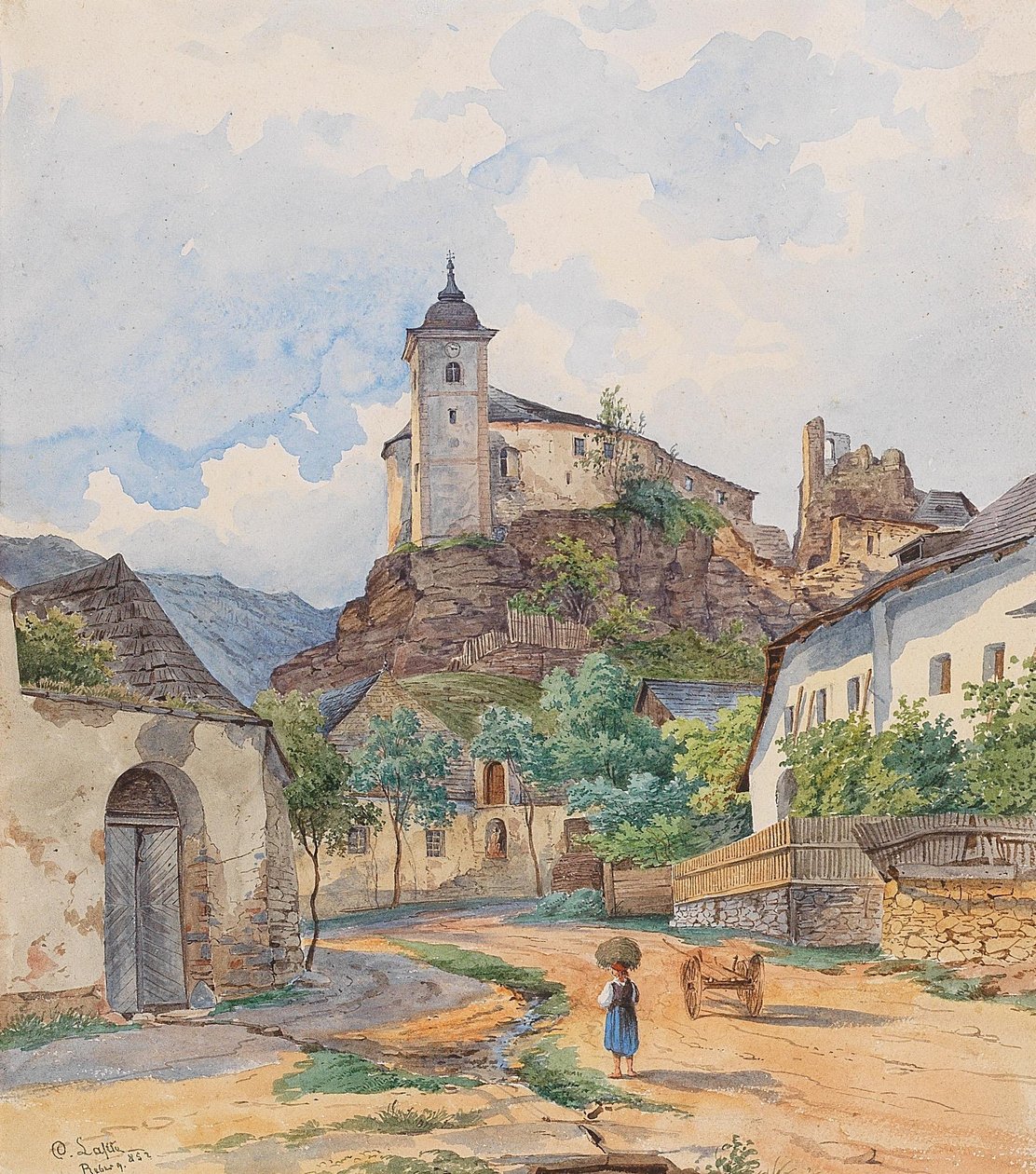 Ansicht der Burgruine Rehberg in der Stadtgemeinde Krems door Karl Lafite
