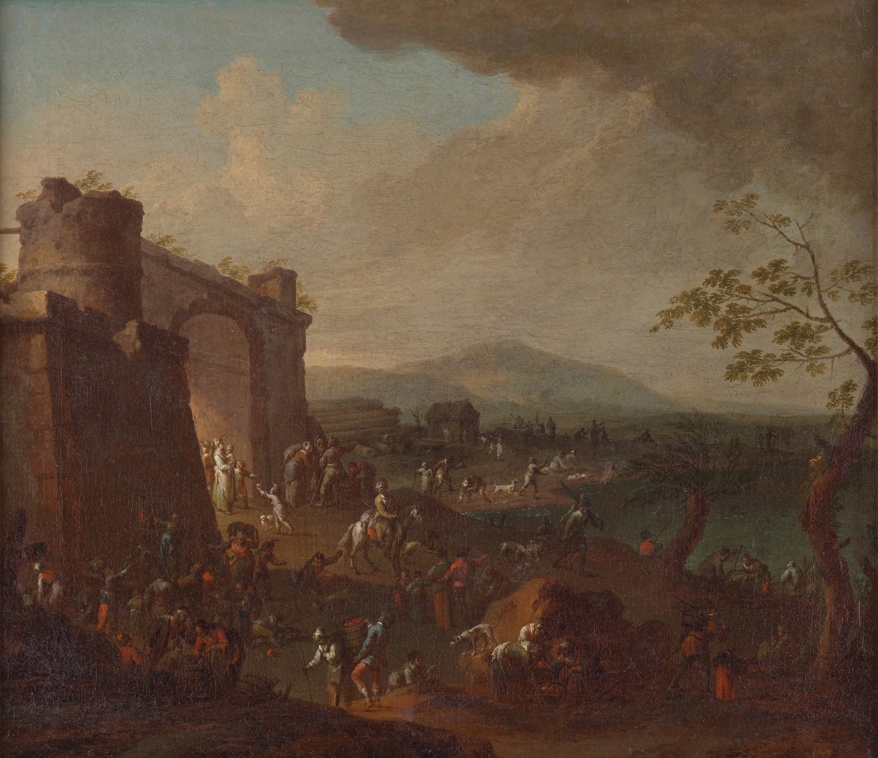 Jaarmarkt voor een stadspoort door Karl Josef Aigen