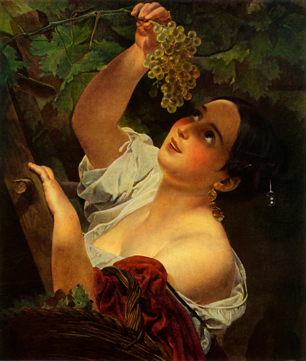 Italiaanse Middag, Italiaans Meisje dat Druiven Plukt door Karl Pavlovich Bryullov