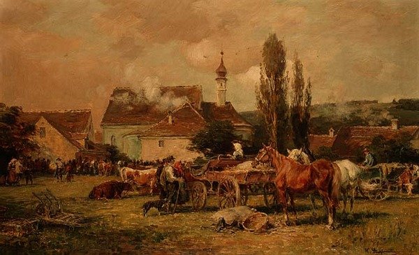 Een dorpsmarkt door Karl Stuhlmuller