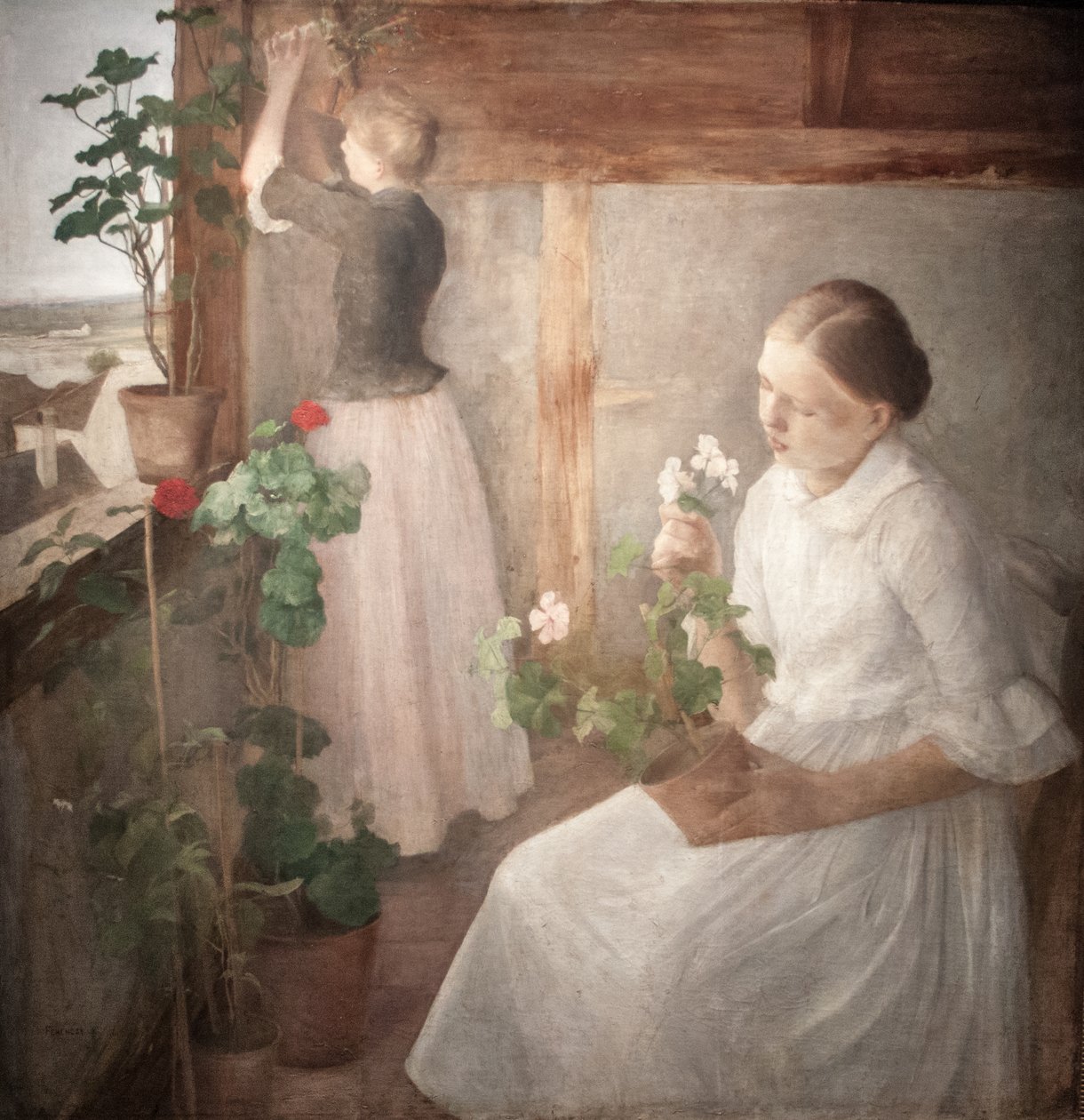 Meisjes die bloemen verzorgen door Károly Ferenczy