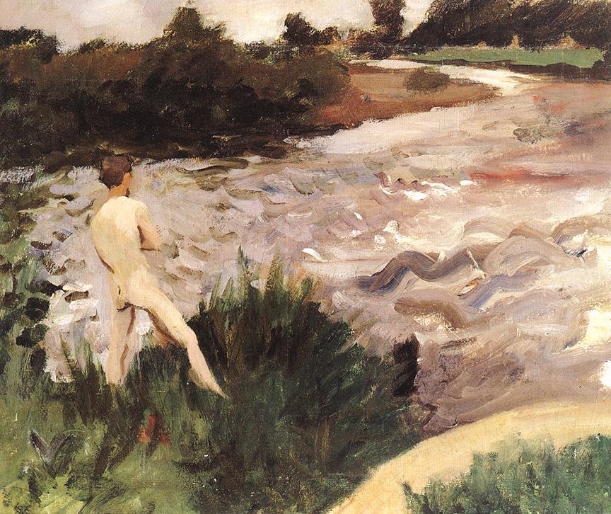 Somber landschap met bader door Károly Ferenczy