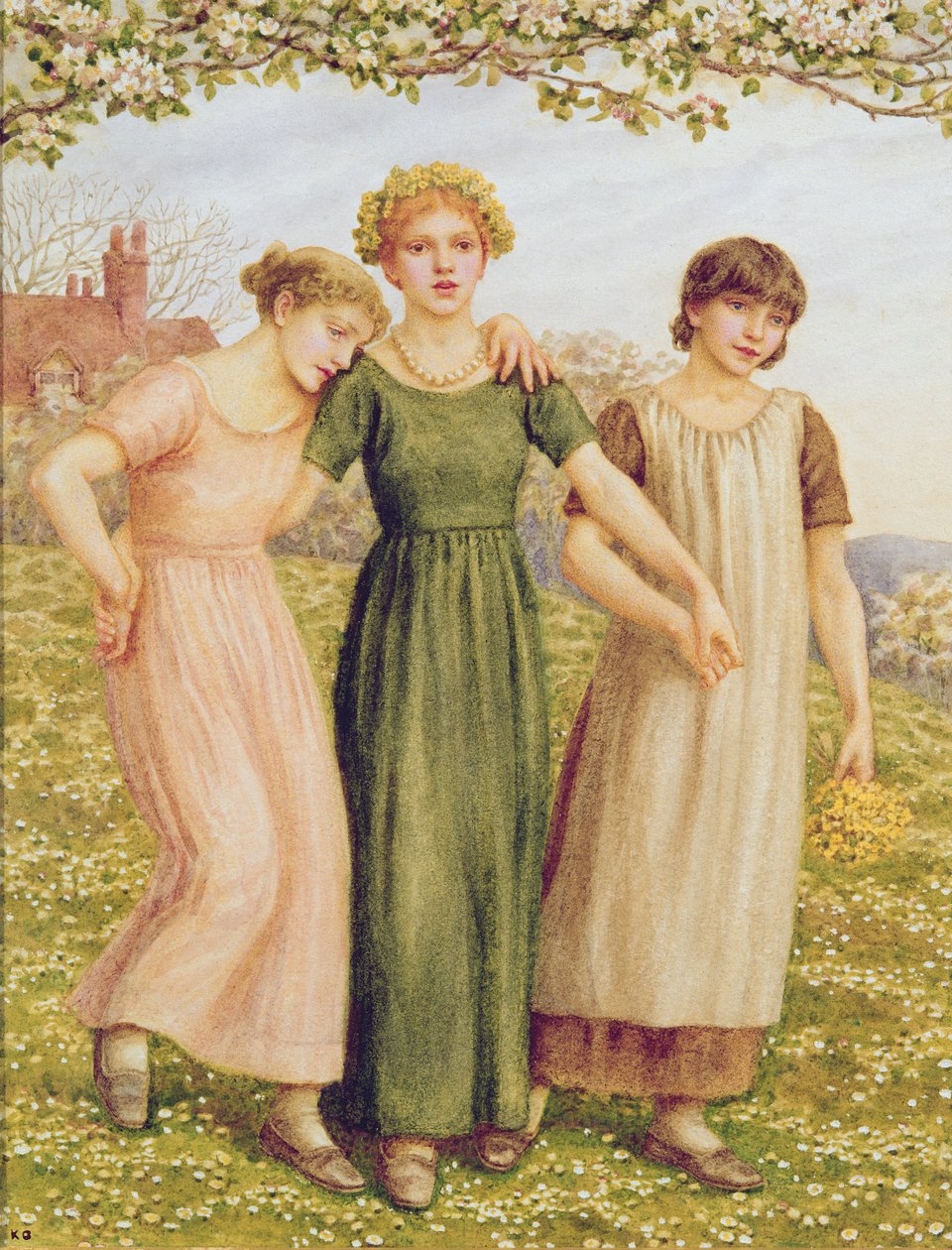 Drie jonge meisjes, 19e eeuw door Kate Greenaway