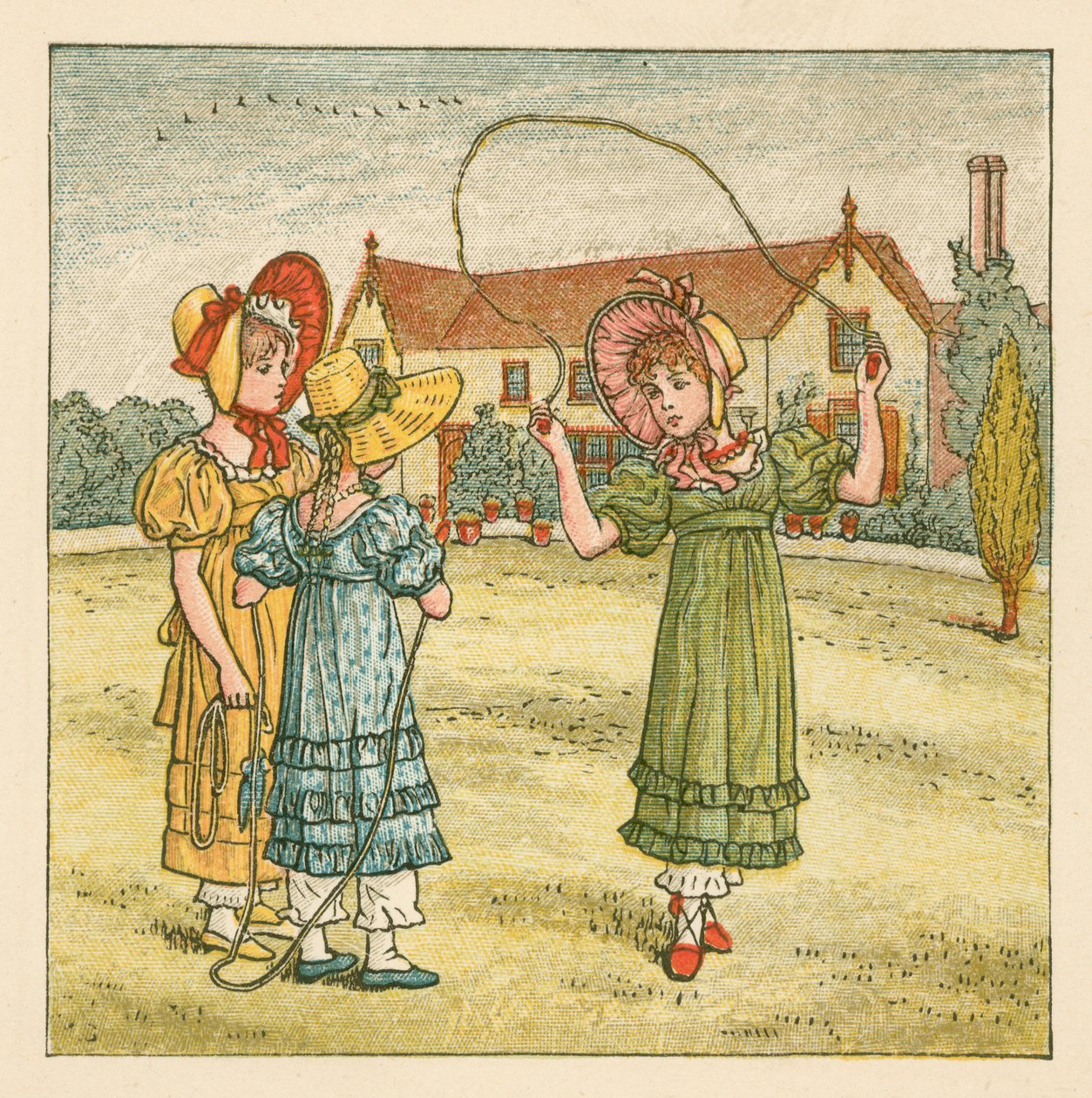 Meisjes aan het touwtjespringen door Kate Greenaway