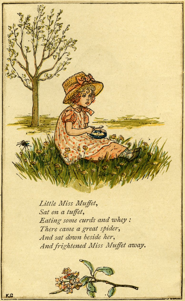 Kleine Miss Muffet geïllustreerd door Kate Greenaway