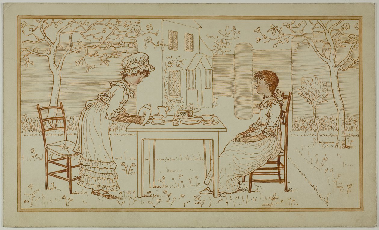 Theekransje voor twee buiten door Kate Greenaway
