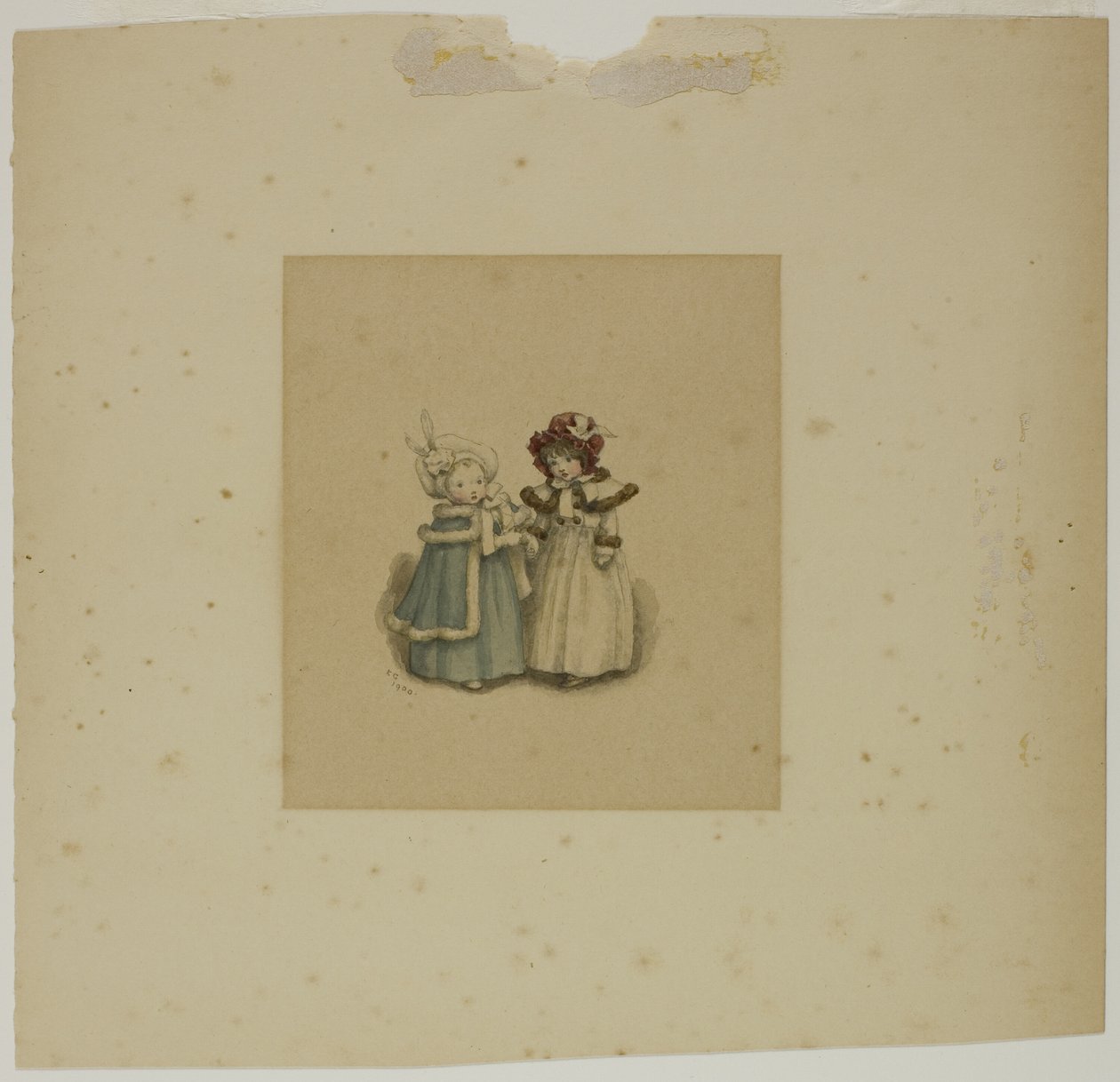 Twee Kleine Meisjes in Bontafgewerkte Jassen door Kate Greenaway