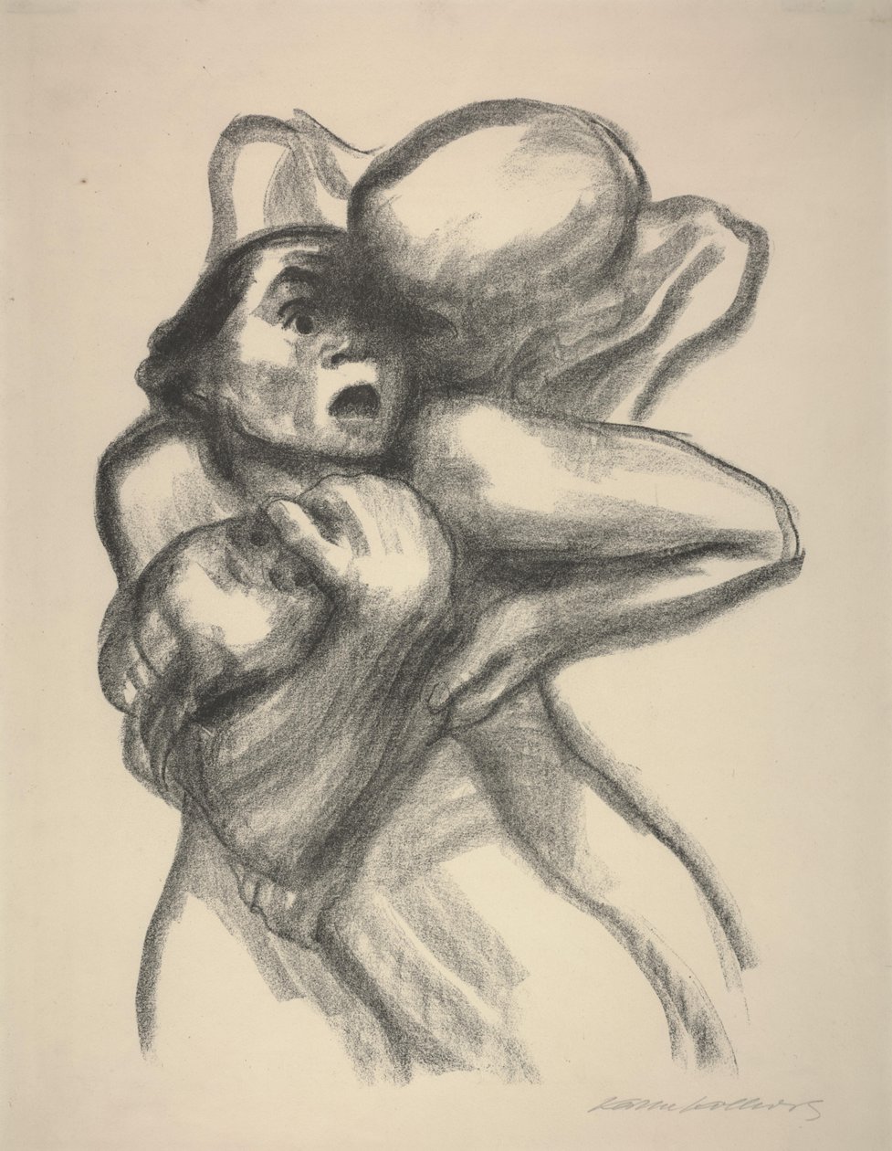 De dood grijpt een moeder door Käthe Kollwitz