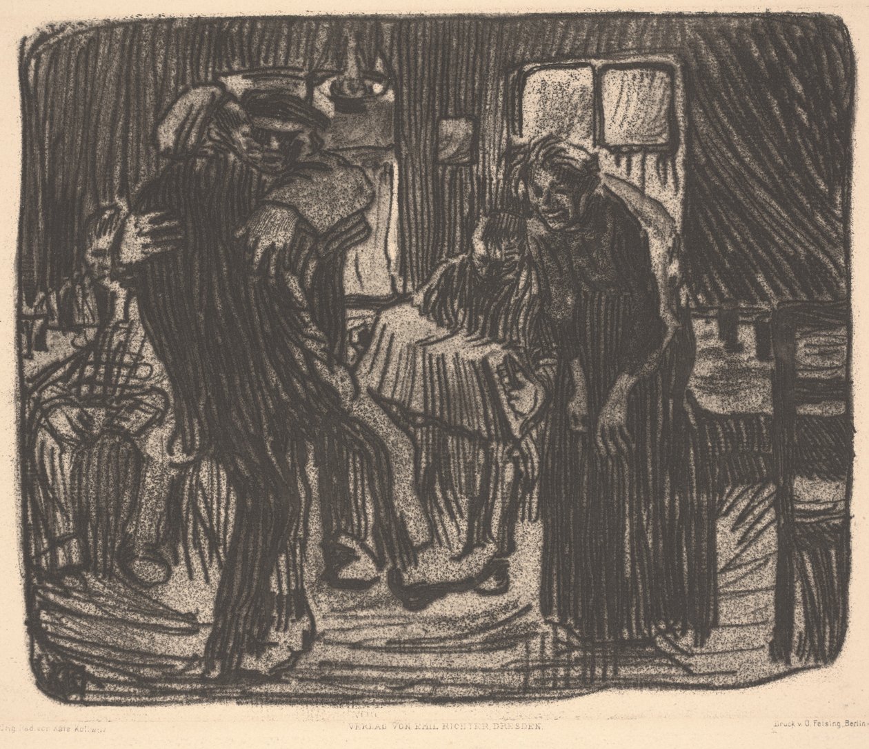 Hamburgse Taverne, of Kneipe Hamburger. door Käthe Kollwitz