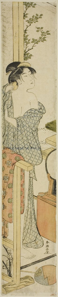 Vrouw die Zich Kleedt door Katsukawa Shuncho