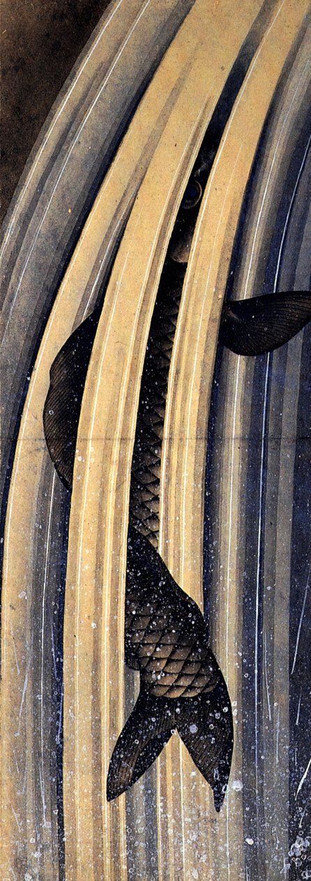 Karper die een waterval opspringt door Katsushika Hokusai