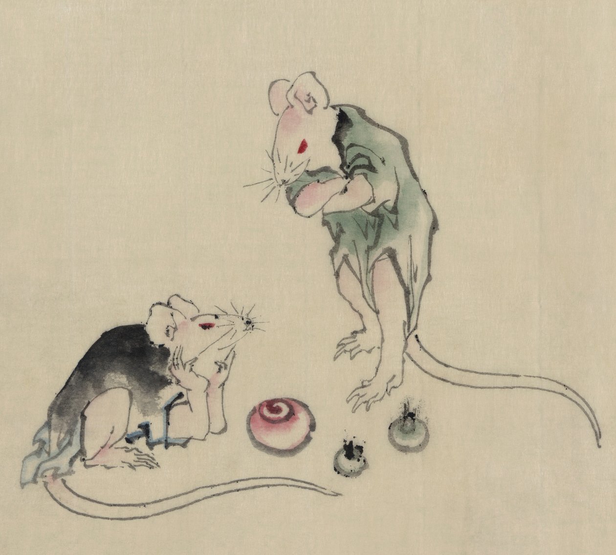 Twee muizen door Katsushika Hokusai
