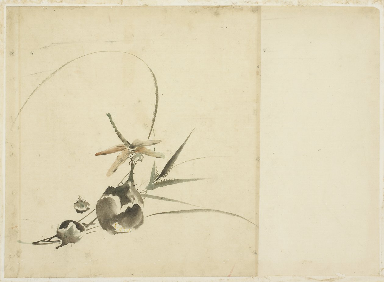 Vruchtenspray met Libel door Katsushika (school of) Hokusai